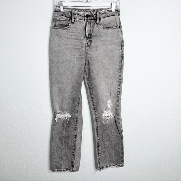 Good American Jeans Women’s 2 26 Straight Distressed Gray Good Boy Washed Z - Picture 2 of 9
